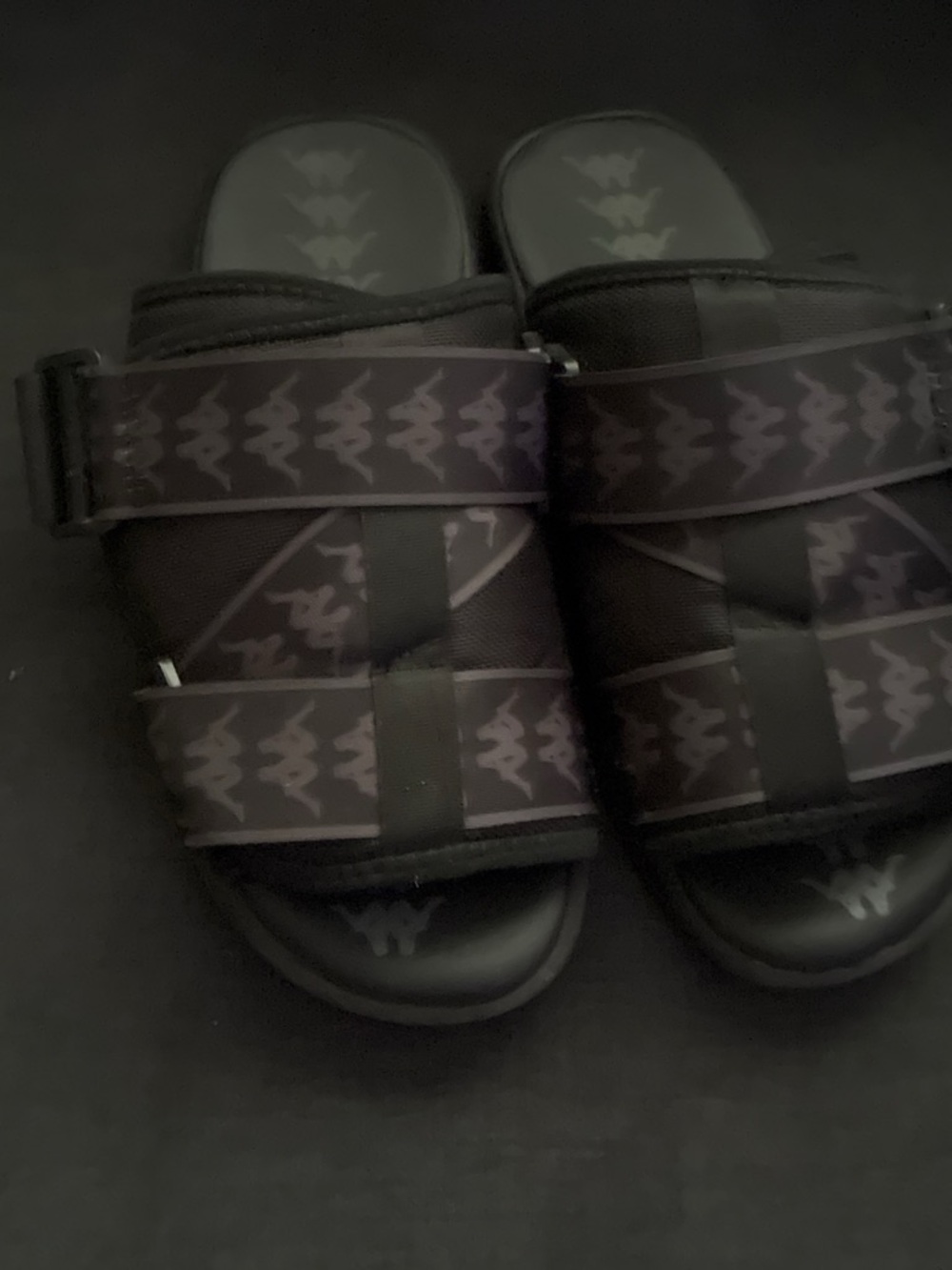 Men's Black Patterned Slide Sandals